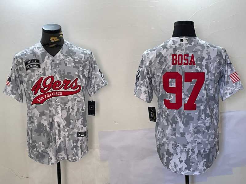 Men's San Francisco 49ers #97 Nick Bosa Arctic Camo 2024 Salute to Service Stitched Baseball Jersey,We sell and wholesale Men's San Francisco 49ers #97 Nick Bosa Arctic Camo 2024 Salute to Service Stitched Baseball Jersey on line form chian!